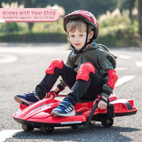 24V Electric Ride On Toy for Kids, Drift Cart with Side Handlebars, LED Lights & Music J79370