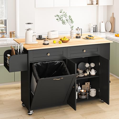 Movable Kitchen Island with Drop Leaf and Power Outlet Y932