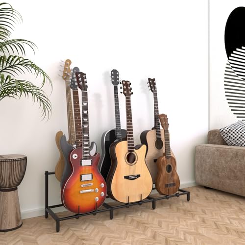 Guitar Rack, 3-Piece Floor Stand with Amp Support, Adjustable Holder for Multiple Instruments H140