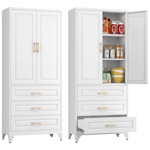 Tall Kitchen Storage Cabinet with Doors and Adjustable Shelves, Black Freestanding Cupboard J20442