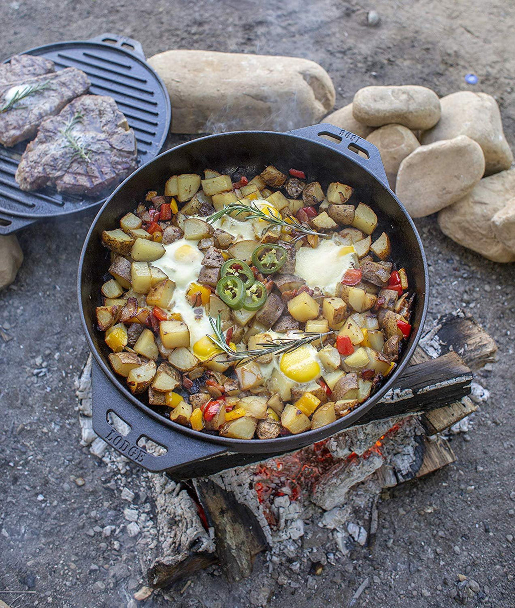 Cast Iron Cookware Set with Reversible Grill Griddle and Wok T654
