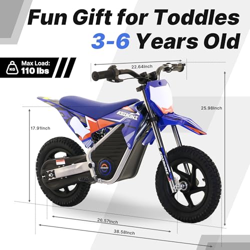 Electric Dirt Bike for Kids Aged 4-8, 350W Brushless Motor, 14'' Off-Road Tires, Blue Y255