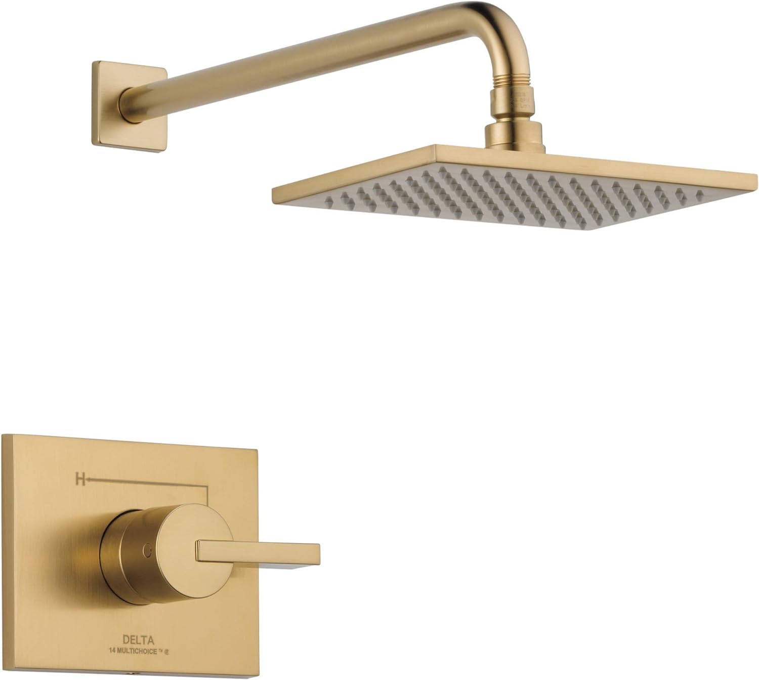 Delta Faucet Vero 14 Series Single-Function Shower Faucet Set, Rain Shower Head, Gold Shower Faucet, Shower Handle, Delta Shower Trim Kit, Champagne Bronze T14253-CZ-WE (Valve Not Included)