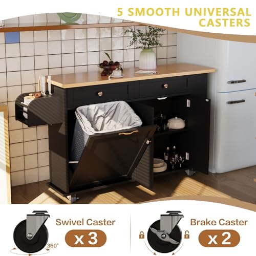 Movable Kitchen Island with Drop Leaf and Power Outlet Y932