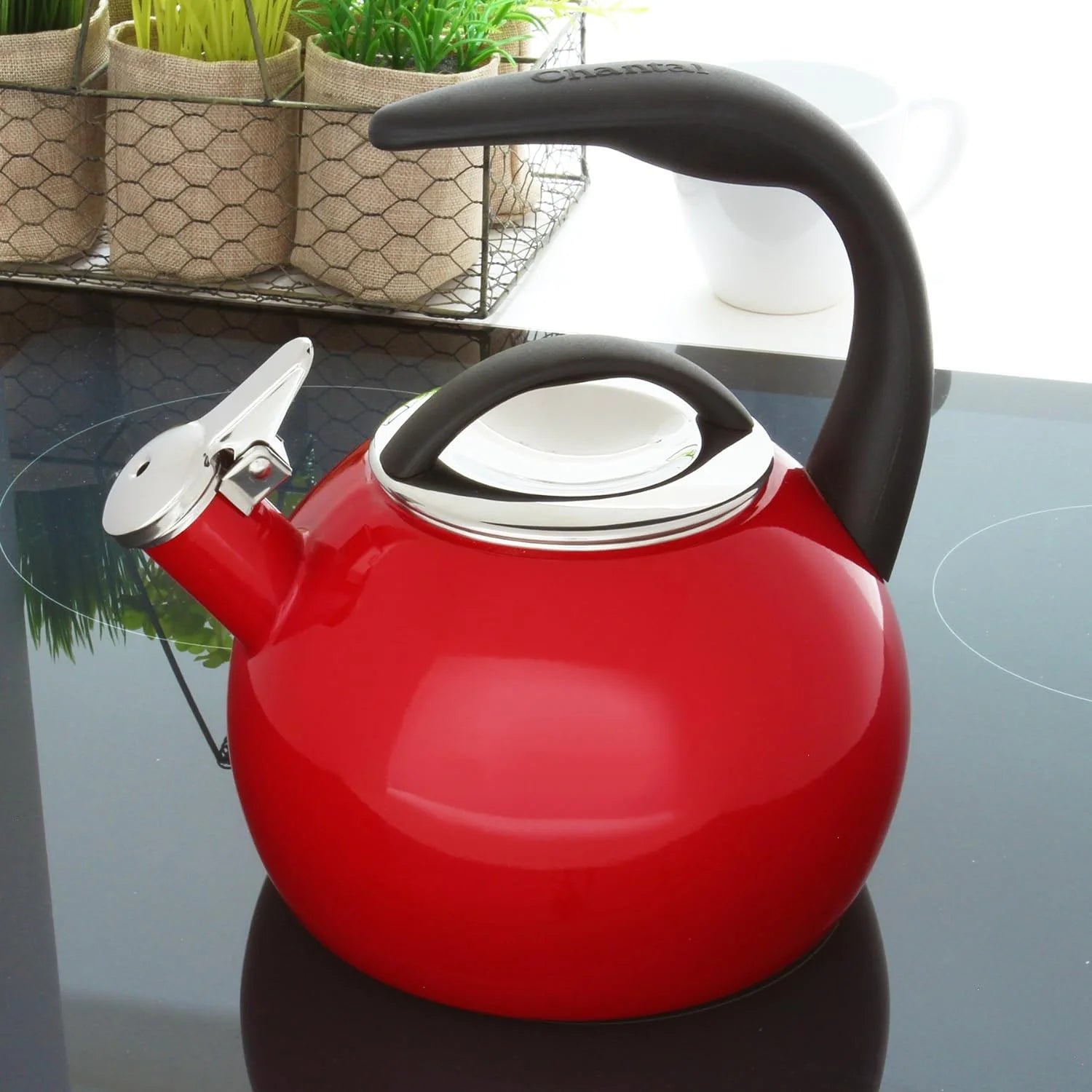 Enamel Steel Whistling Tea Kettle, 2 Quart Q27951
