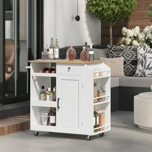 Kitchen Island with Power Outlet and Drawer, Rolling Cart on Wheels R667501