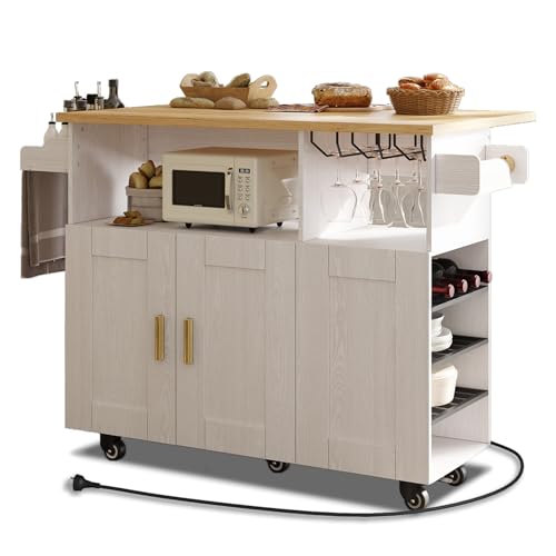 Rolling Kitchen Island Cart with Drop Leaf Countertop and Storage S311