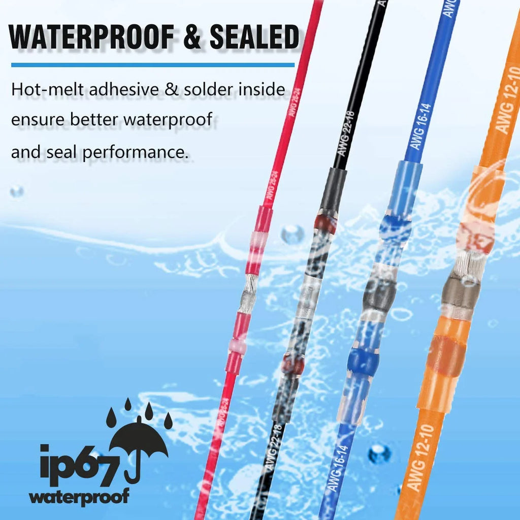Solder Seal Wire Connectors, Self-Solder Heat Shrink Butt Splice, Waterproof Electrical Terminals for Automotive Boat Truck K24371