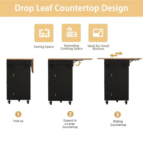 Movable Kitchen Island with Drop Leaf and Power Outlet Y932