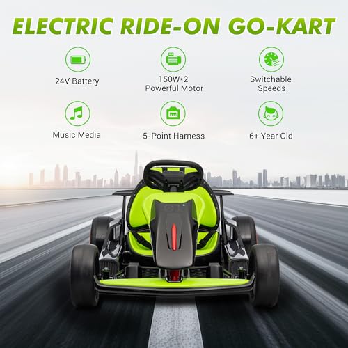 Electric Drift Kart for Kids with Adjustable Seat, LED Lights, 8.1 MPH W755255