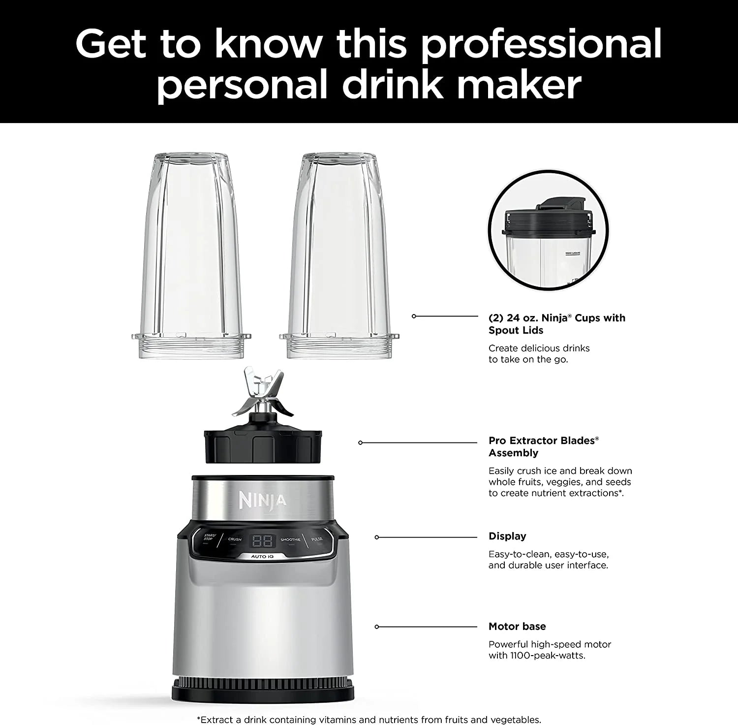 Compact Personal Blender, 900W Motor, Silver L666886