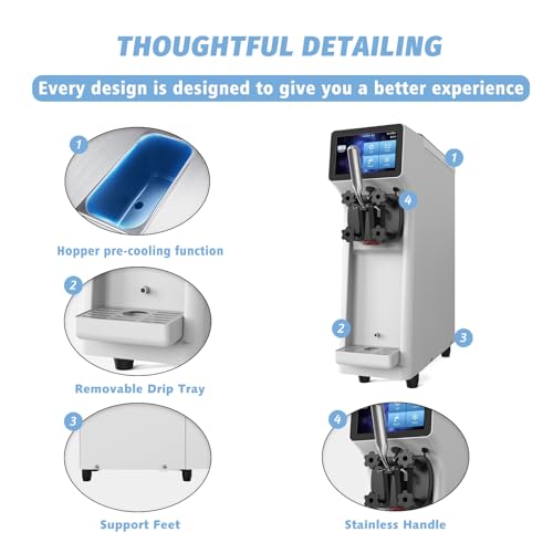 Soft Serve Ice Cream Machine 1000W Single Flavor with Pre-cooling and Auto Clean E40282