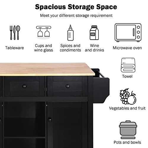 Large Kitchen Island with Drop Leaf, Rolling Cart, Power Outlet and Storage A3211