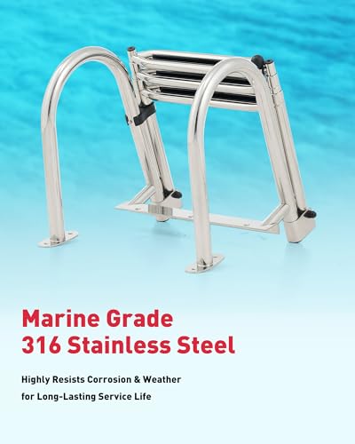 3 Step Telescoping Boat Ladder, Stainless Steel Folding Dock Ladder U8847