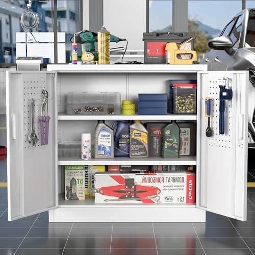 Garage Storage Cabinet with Wheels, 72" H, 2 Doors, 4 Adjustable Shelves, Black R4307