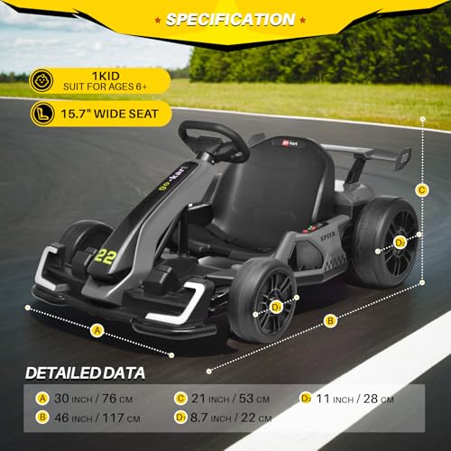 24V Kids Go Kart 300W Electric Drift Kart Outdoor Race Toy with 2X150W Motor, 7AH Battery K12878