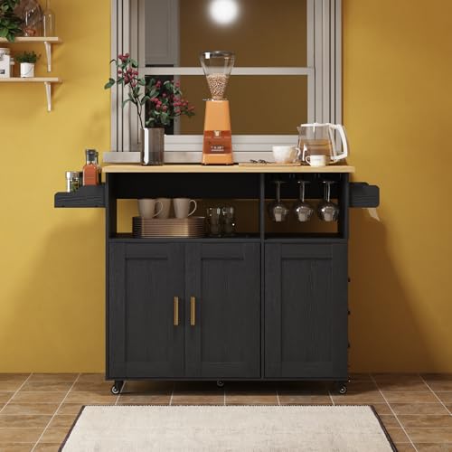Rolling Kitchen Island Cart with Drop Leaf Countertop and Storage S311