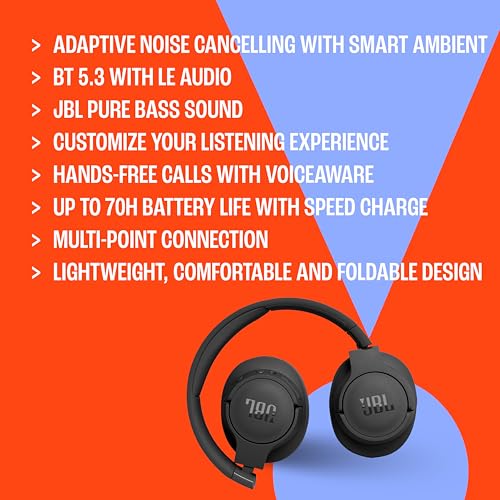 Wireless Over-Ear Headphones with Active Noise Cancelling, Bluetooth 5.3, 70H Battery Life, Foldable Design J49179