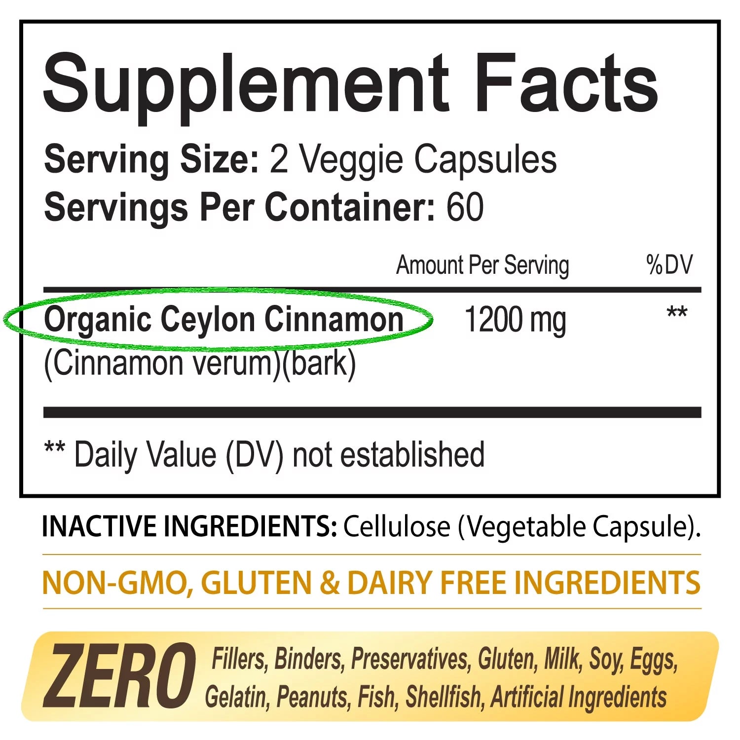 Organic Ceylon Cinnamon 1200mg Capsules O361