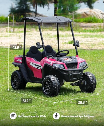 24V Ride on Car 2 Seater with Sun Shade, Dump Bed, 4WD, Pink S782676