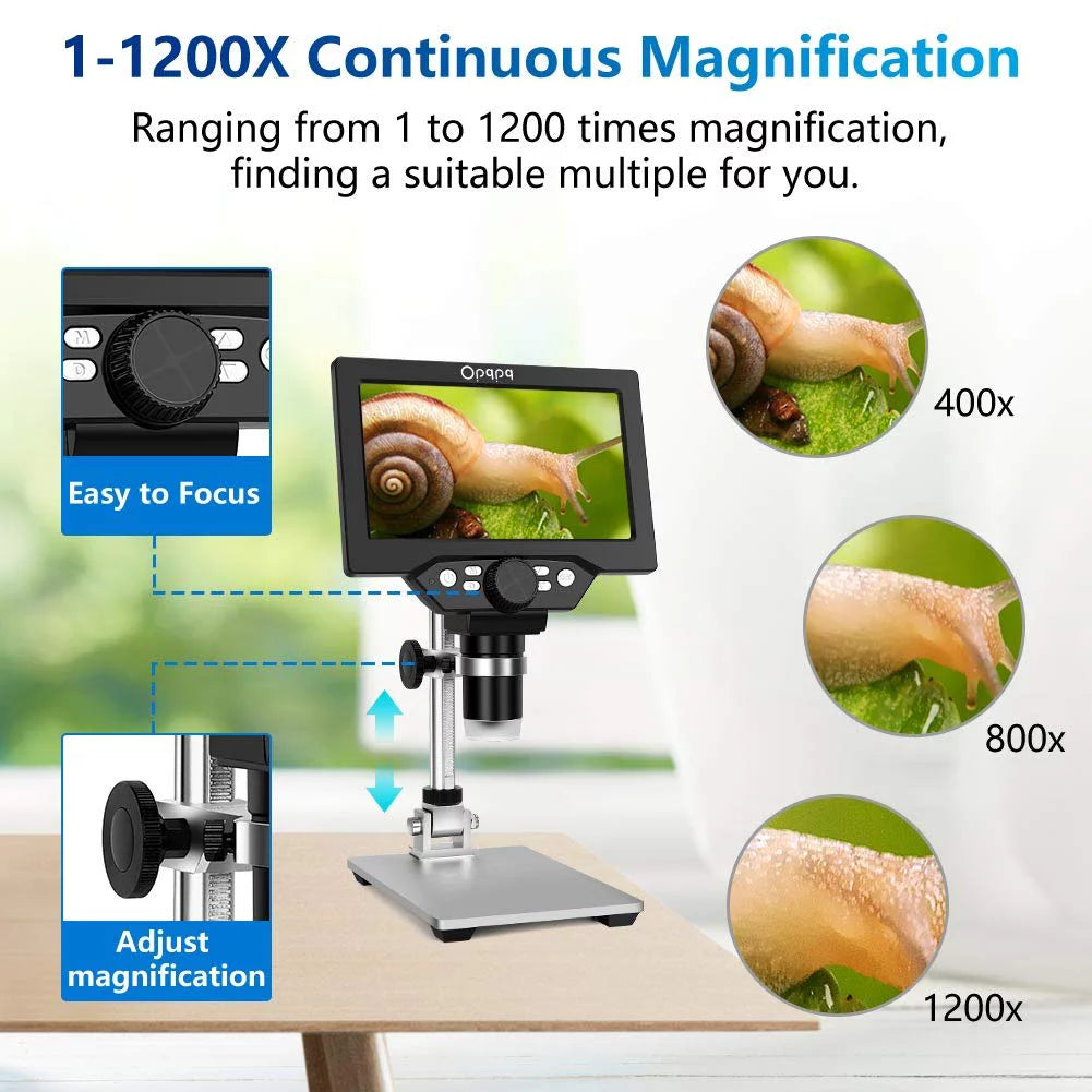7" LCD Digital Microscope, 1200X Coin Microscope with 32GB Card, Soldering Microscope with 12MP Camera, LED Fill Lights, PC View M589689