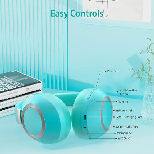 Wireless Over Ear Headphones with Active Noise Cancelling and Microphone T4812