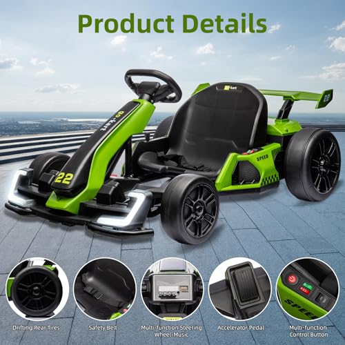 Electric Go Kart for Kids with Drift Function, Adjustable Seat, 8mph Y28704