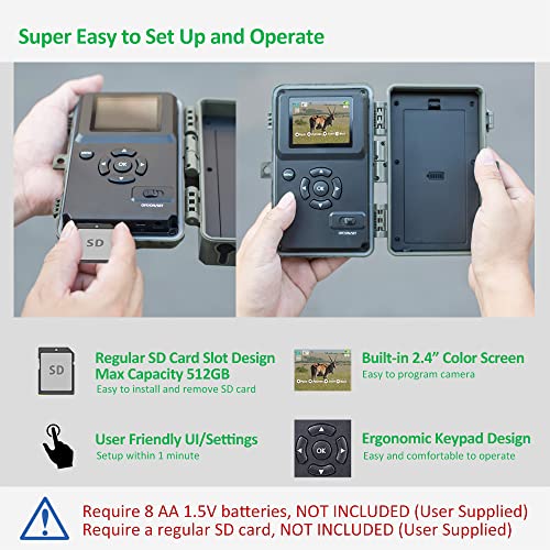 Trail Camera, 64MP 1296p, No Glow Night Vision, 100ft Range, Motion Activated Waterproof Y85186