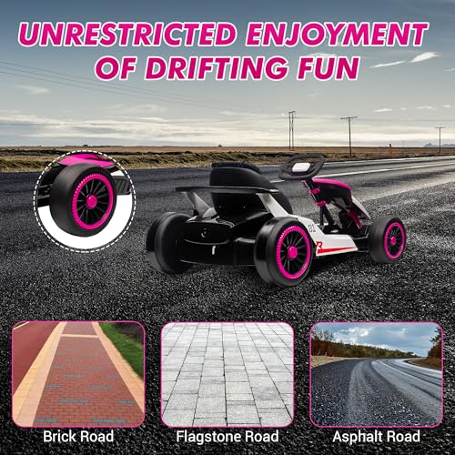 Electric Drift Kart for Kids with Adjustable Seat, LED Lights, 8.1 MPH W755255