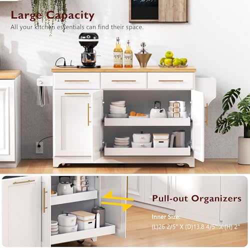 Farmhouse Kitchen Island with Drop Leaf, Barn Door and Power Outlet C3058