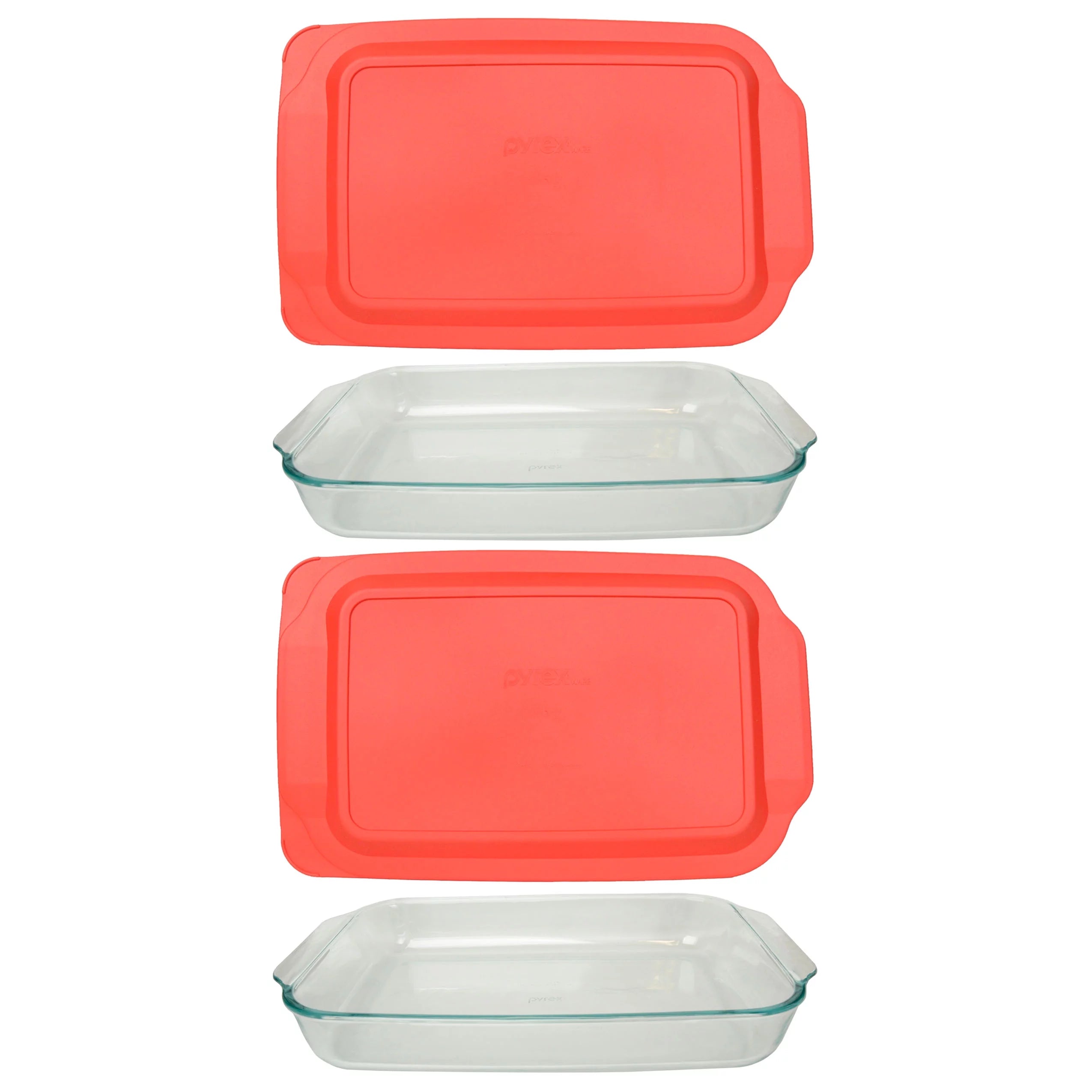 Pyrex 234 Rectangle 4-Quart Glass Baking Casserole Dish and 234-PC Red Plastic Lid (2-Pack)