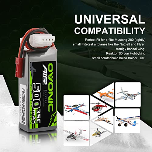 3S Lipo Battery 500mAh 11.1V with JST Connector for RC Drone, 2 Pack G52118