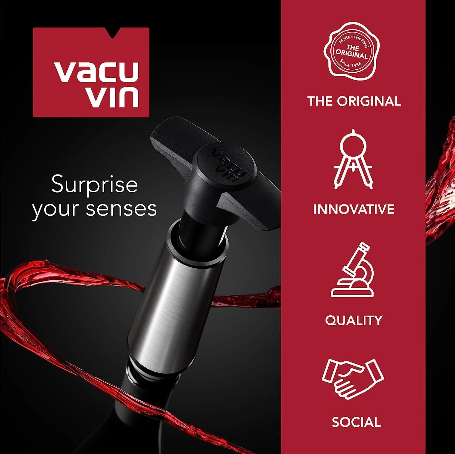 Wine Saver Pump with Vacuum Stoppers, Stainless Steel, Set of 4 E625