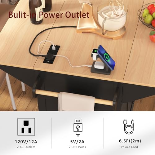 Large Kitchen Island with Drop Leaf, Rolling Cart, Power Outlet and Storage A3211
