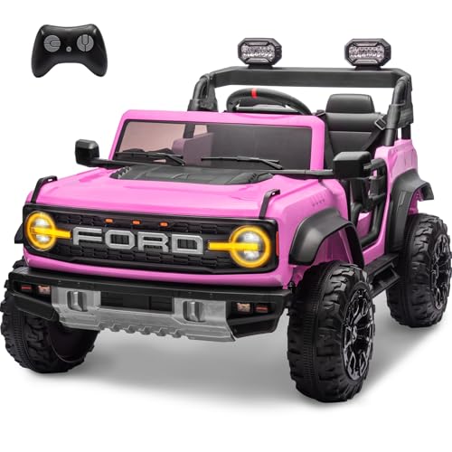 ENYOPRO 2 Seater Ride On Car for Kids, 24v Licensed Ford Bronco Raptor Electric Power Ride On Truck Toy with Remote Control, 4 Wheels Shock Absorption, Soft Start, Bluetooth, Radio, 3 Speed - Blue