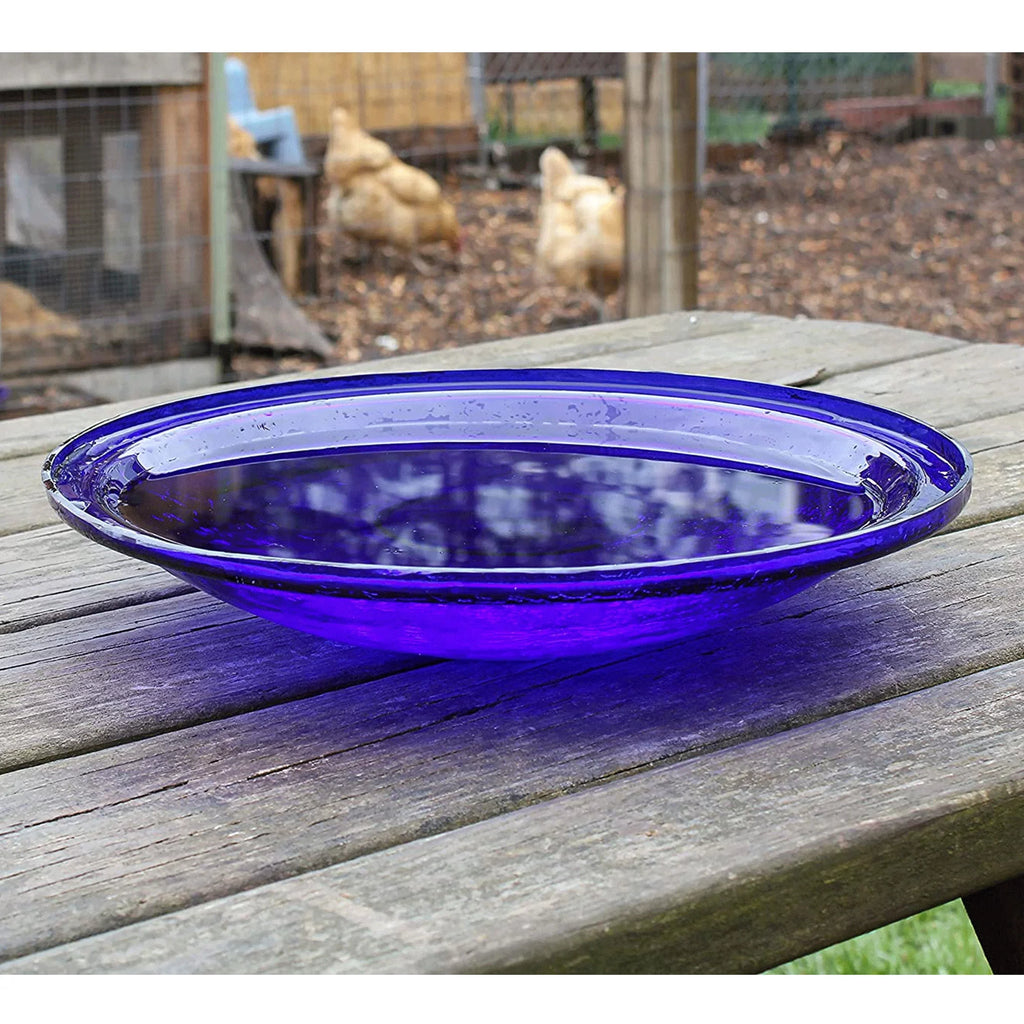 Crackle Glass Bowl and Birdbath Decoration, Cobalt Blue E292