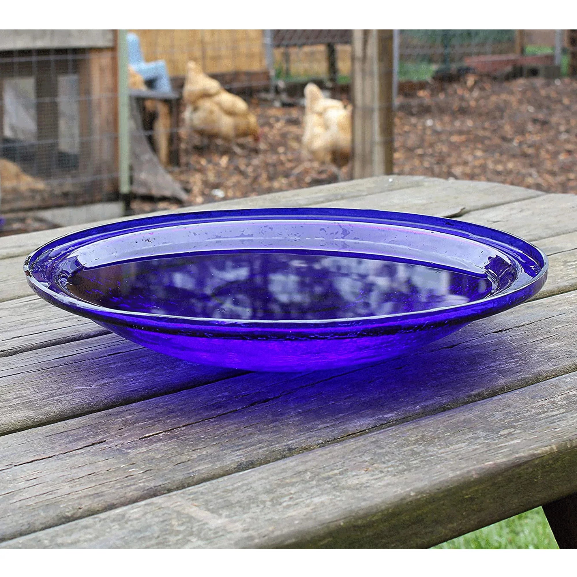 Crackle Glass Bowl and Birdbath Decoration, Cobalt Blue E292