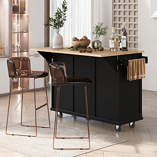 Large Kitchen Island with Drop Leaf, Rolling Cart, Power Outlet and Storage A3211