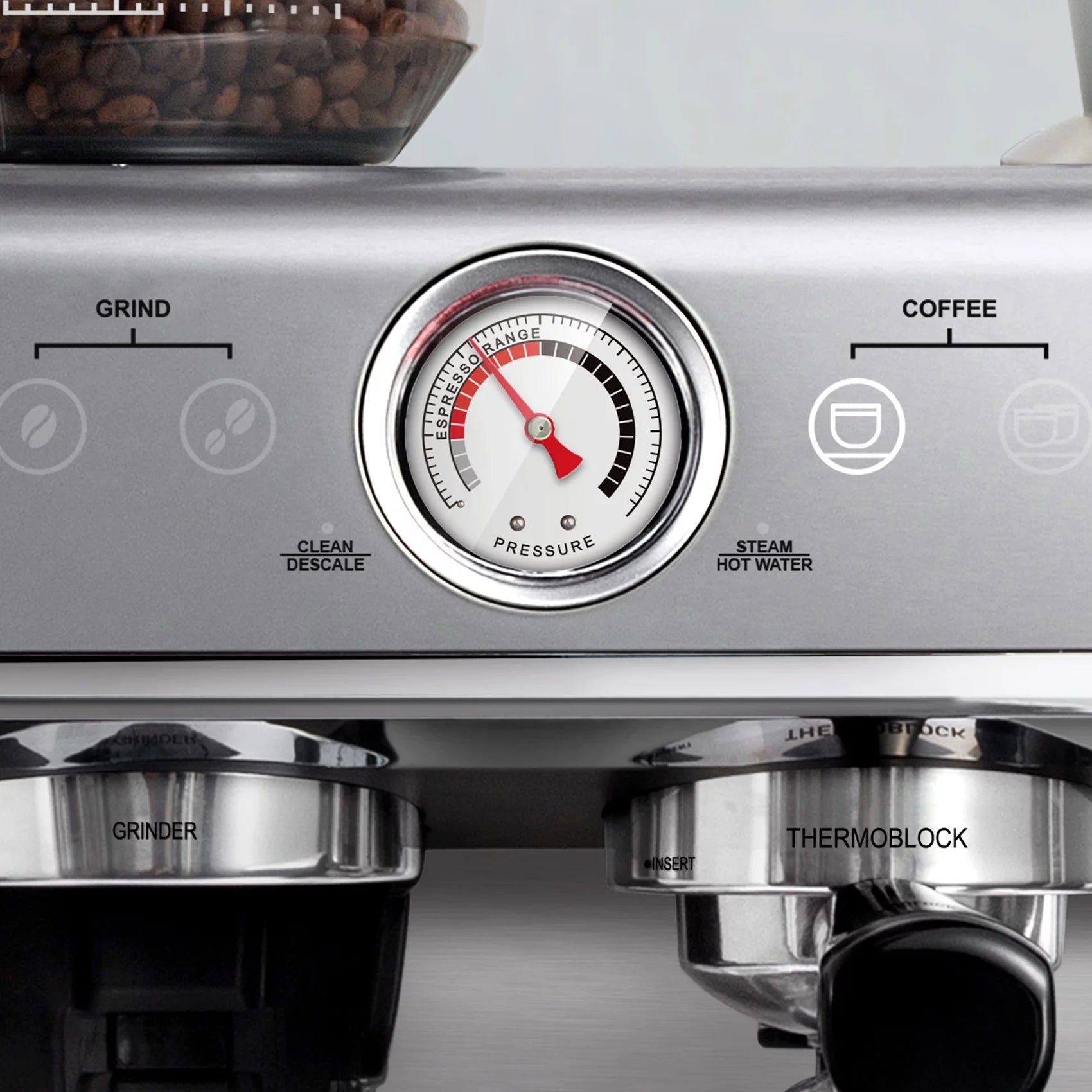 Semi-Automatic Espresso Machine - Silver - 2 Litre Water Tank M88197
