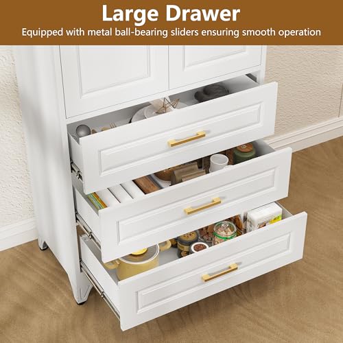 Tall Kitchen Storage Cabinet with Doors and Adjustable Shelves, Black Freestanding Cupboard J20442