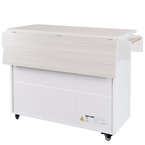 Farmhouse Kitchen Island with Drop Leaf, Barn Door and Power Outlet C3058