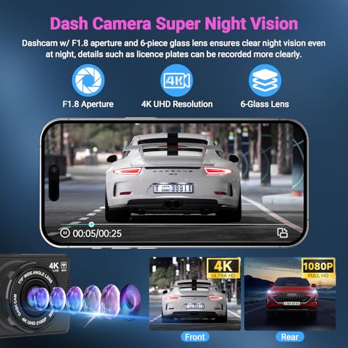 Dash Cam 1080P FHD with 32GB Card, Night Vision, 170° Wide Angle V8397