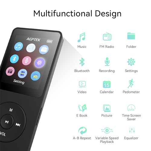 MP3 Player with Bluetooth 5.3, 1.8 Inch Screen, FM Radio, Voice Recorder O744186