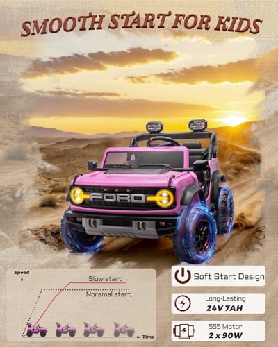 24V Ride on Car for Big Kids, 2 Seater with Remote Control, 4-Wheeler Suspension, 3 Speeds, LED Lights D981