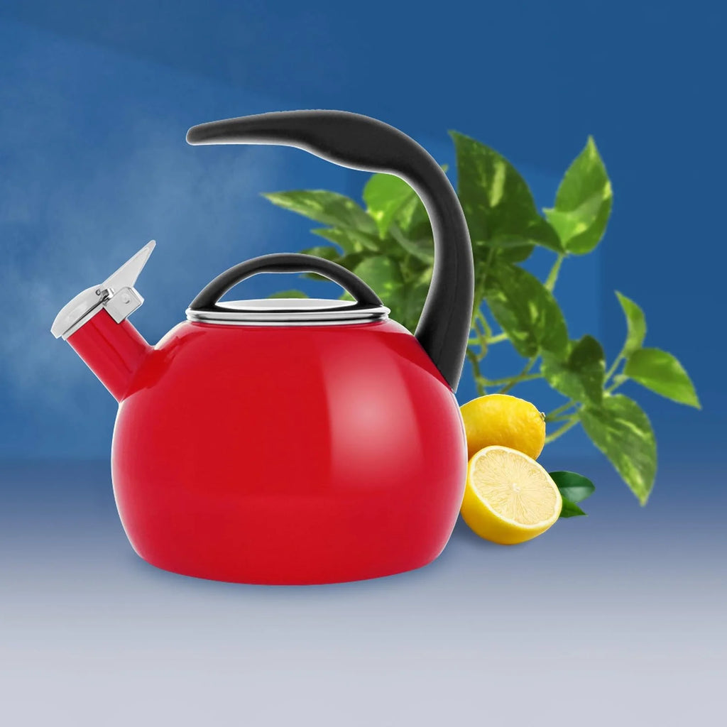 Enamel Steel Whistling Tea Kettle, 2 Quart Q27951
