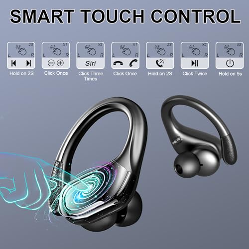 Wireless Earbuds with Earhooks, Bluetooth 5.4, Noise Canceling, IP7 Waterproof N827