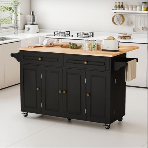 Movable Kitchen Island with Drop Leaf and Power Outlet Y932
