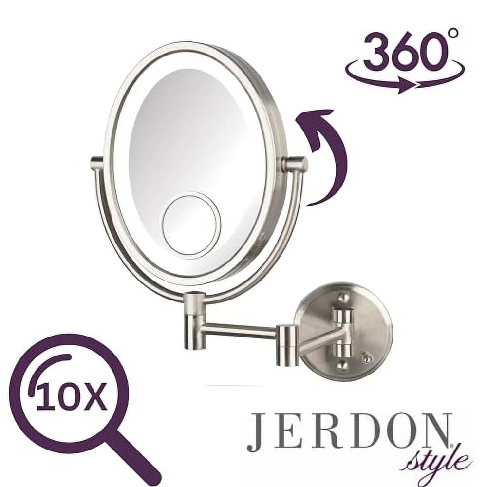 Oval Wall-Mounted Lighted Makeup Mirror with 10X-1X and 15X Spot Magnification H2780