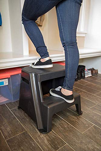 2-Step Molded Plastic Step Stool, Lightweight, Slip Resistant, Black W215