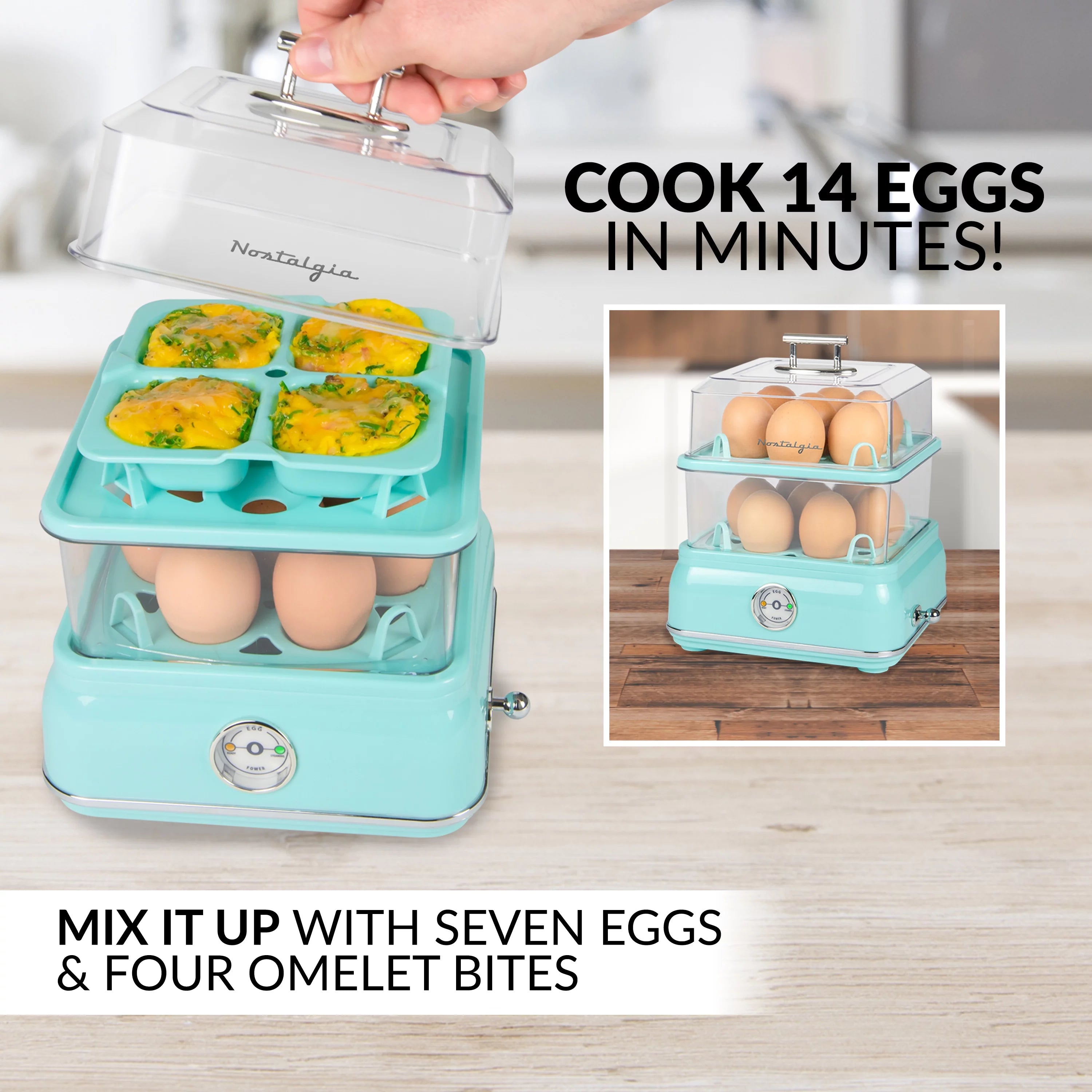 Retro 14-Capacity Egg Cooker, Aqua A958